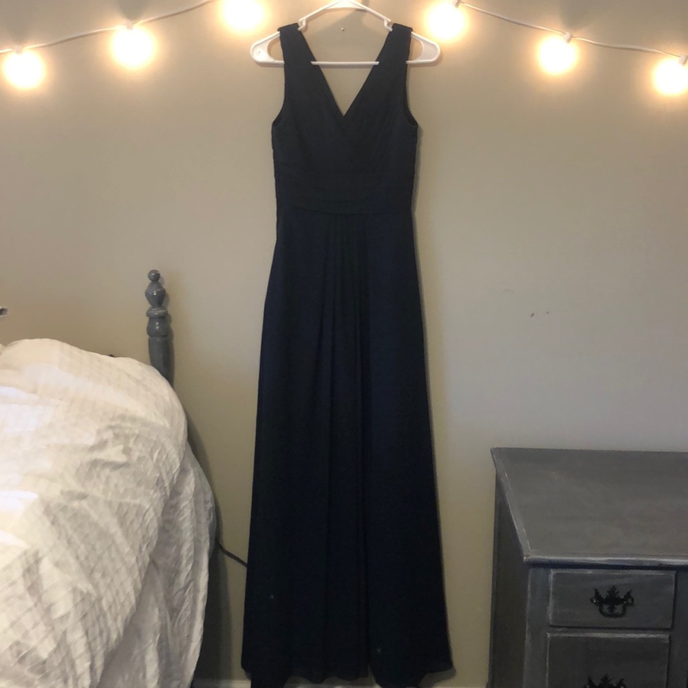 Bill Levkoff Navy Maxi V-Cut Bridesmaid Dress
